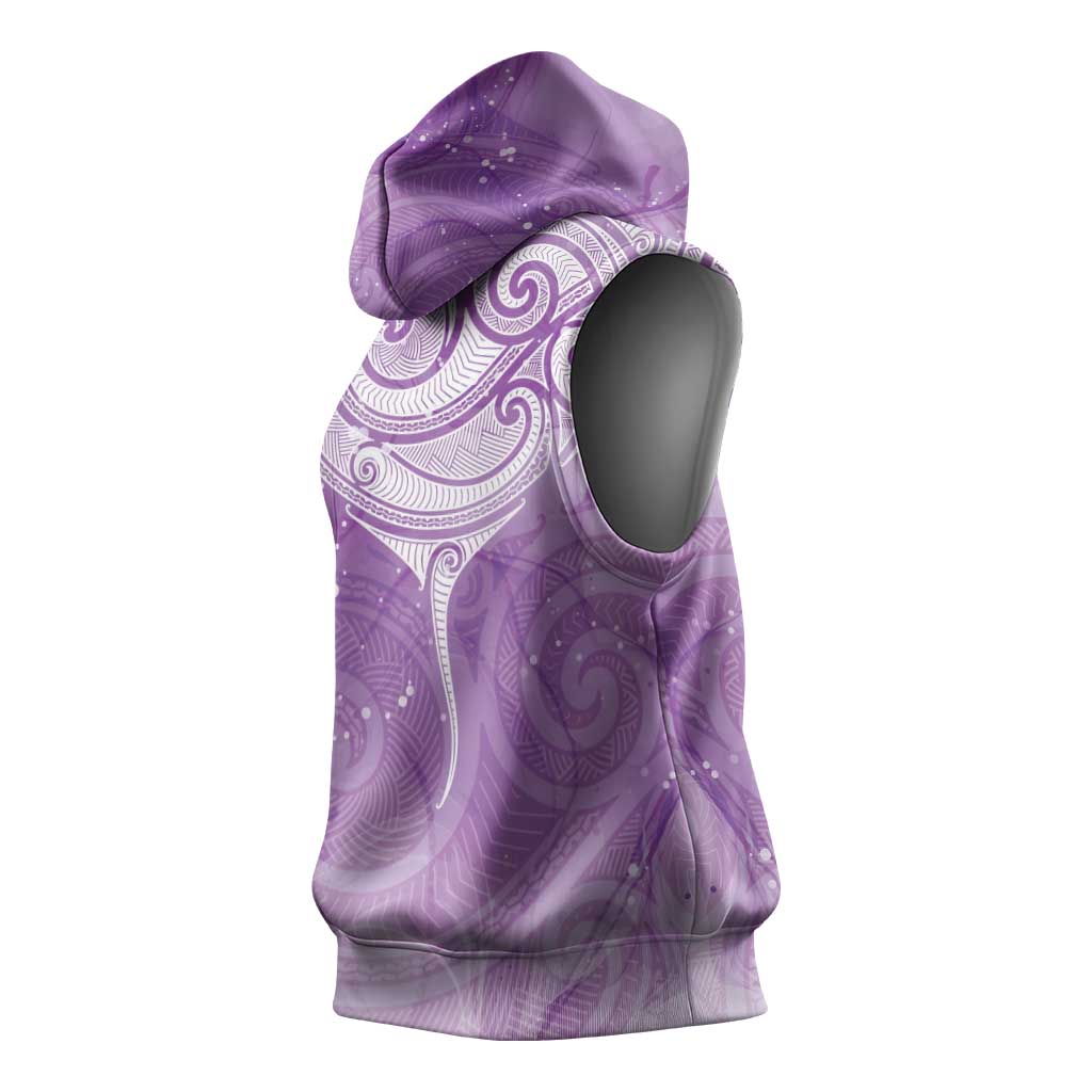 Epilepsy Awareness Maori Aotearoa Sleeveless Hoodie Manta Ray - Purple Glaze - Aussie Hoodie