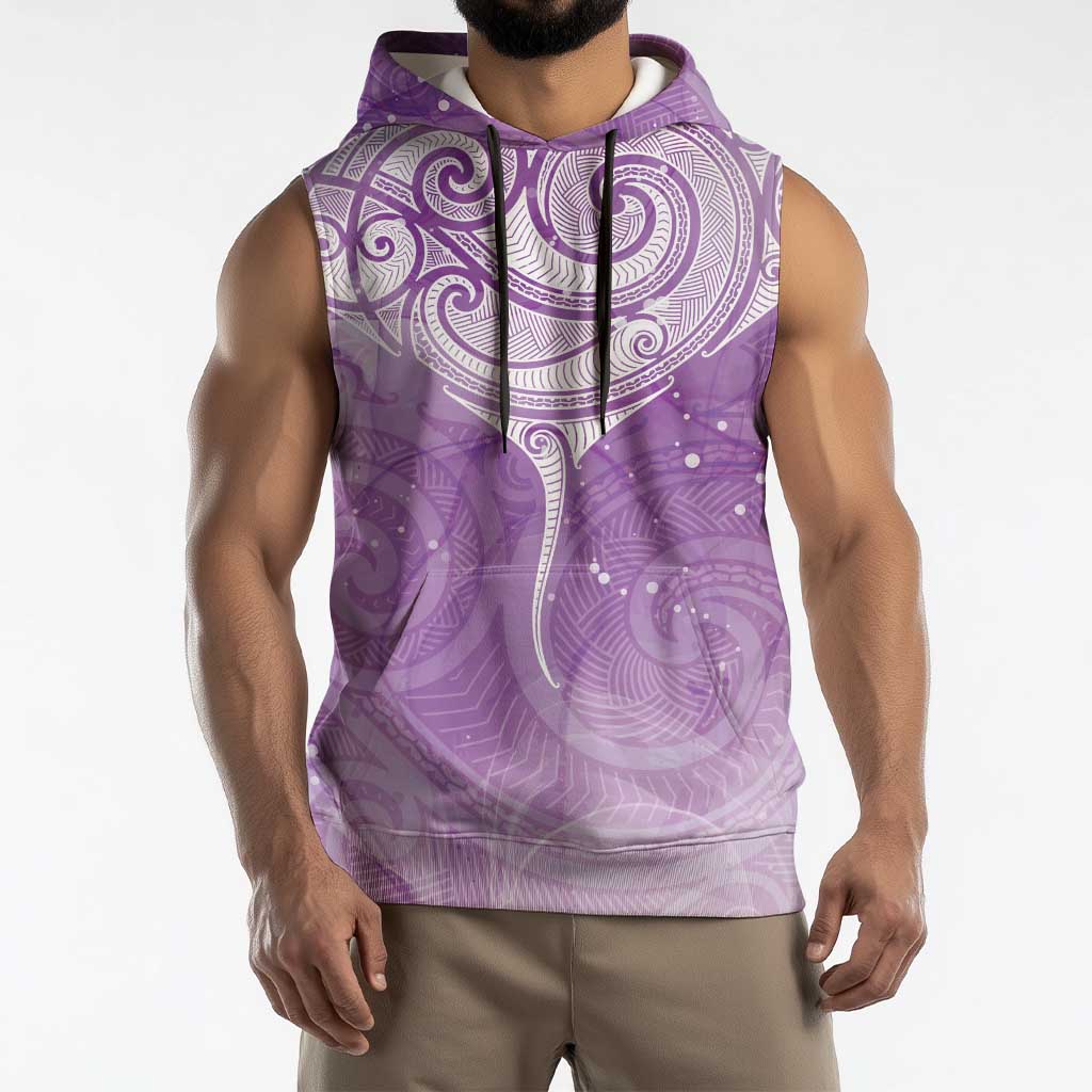 Epilepsy Awareness Maori Aotearoa Sleeveless Hoodie Manta Ray - Purple Glaze - Aussie Hoodie