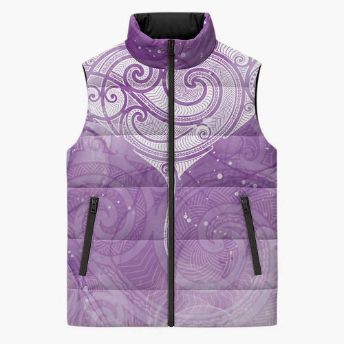Epilepsy Awareness Maori Aotearoa Sleeveless Puffer Jacket Manta Ray - Purple Glaze - Aussie Hoodie