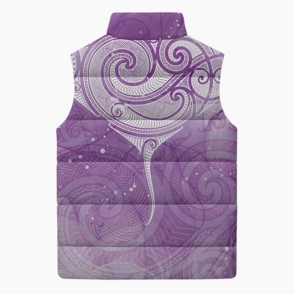Epilepsy Awareness Maori Aotearoa Sleeveless Puffer Jacket Manta Ray - Purple Glaze - Aussie Hoodie