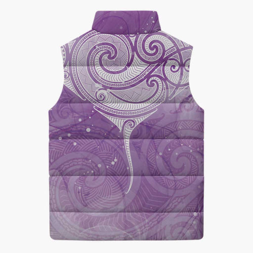 Epilepsy Awareness Maori Aotearoa Sleeveless Puffer Jacket Manta Ray - Purple Glaze - Aussie Hoodie