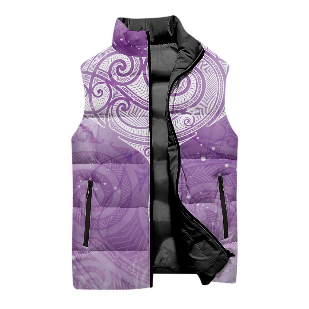 Epilepsy Awareness Maori Aotearoa Sleeveless Puffer Jacket Manta Ray - Purple Glaze - Aussie Hoodie