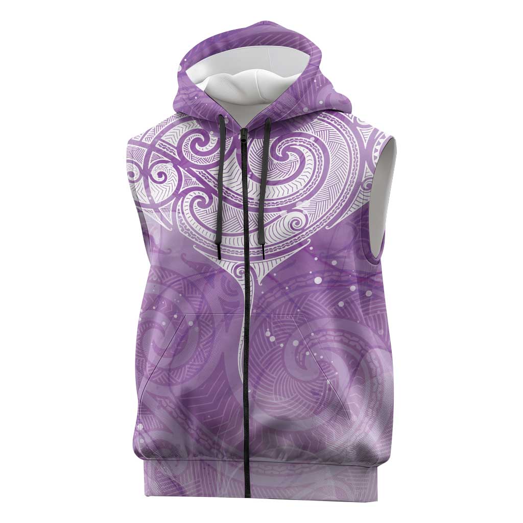Epilepsy Awareness Maori Aotearoa Sleeveless Zip Hoodie Manta Ray - Purple Glaze LT7