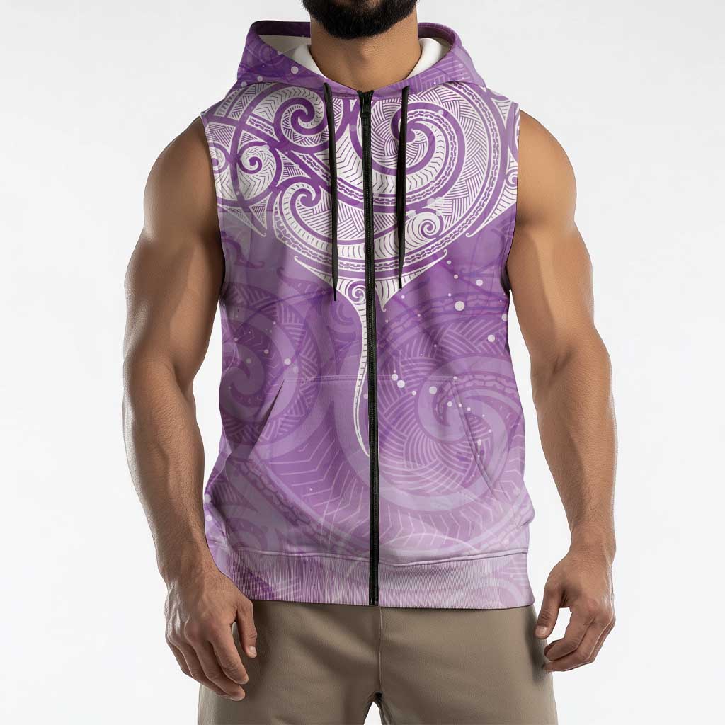 Epilepsy Awareness Maori Aotearoa Sleeveless Zip Hoodie Manta Ray - Purple Glaze LT7