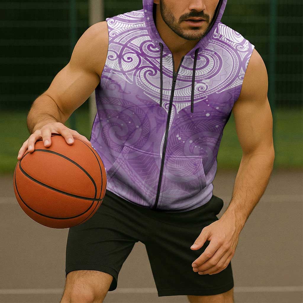Epilepsy Awareness Maori Aotearoa Sleeveless Zip Hoodie Manta Ray - Purple Glaze LT7