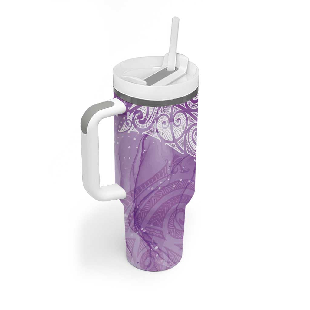 Epilepsy Awareness Maori Aotearoa Tumbler With Handle Manta Ray - Purple Glaze - Aussie Hoodie
