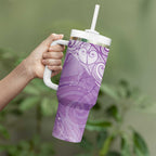 Epilepsy Awareness Maori Aotearoa Tumbler With Handle Manta Ray - Purple Glaze - Aussie Hoodie