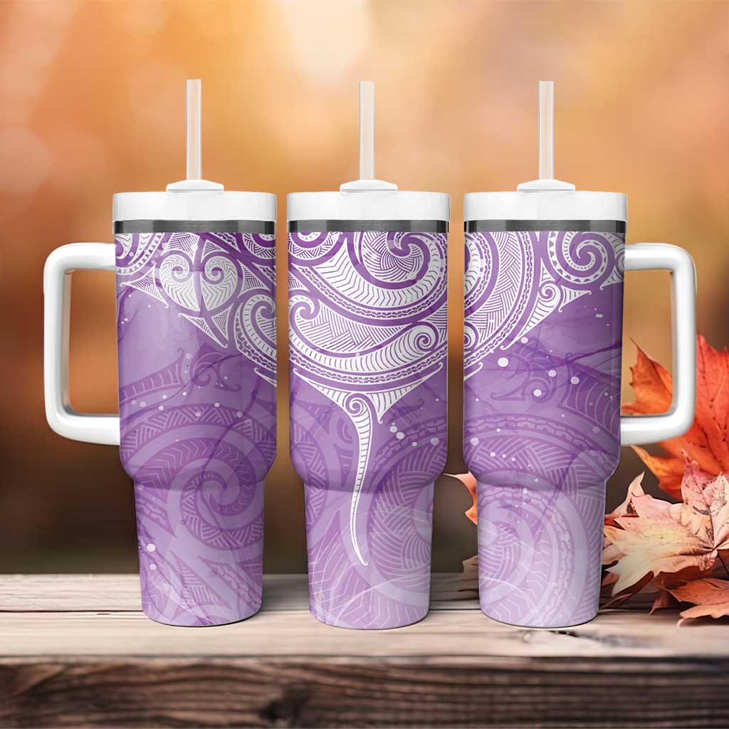 Epilepsy Awareness Maori Aotearoa Tumbler With Handle Manta Ray - Purple Glaze - Aussie Hoodie