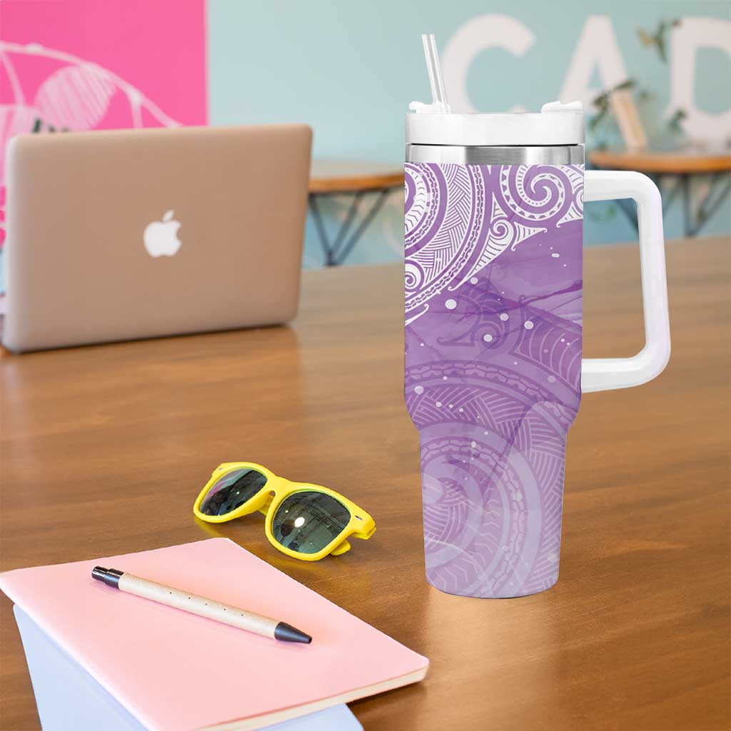 Epilepsy Awareness Maori Aotearoa Tumbler With Handle Manta Ray - Purple Glaze - Aussie Hoodie