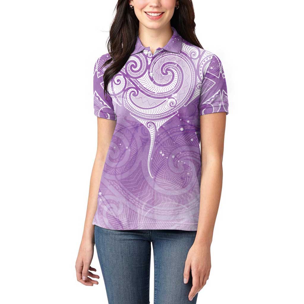 Epilepsy Awareness Maori Aotearoa Women Polo Shirt Manta Ray - Purple Glaze - Aussie Hoodie