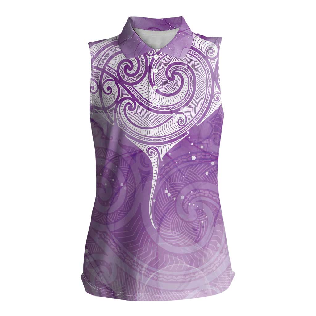 Epilepsy Awareness Maori Aotearoa Women Sleeveless Polo Shirt Manta Ray - Purple Glaze - Aussie Hoodie