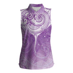 Epilepsy Awareness Maori Aotearoa Women Sleeveless Polo Shirt Manta Ray - Purple Glaze - Aussie Hoodie