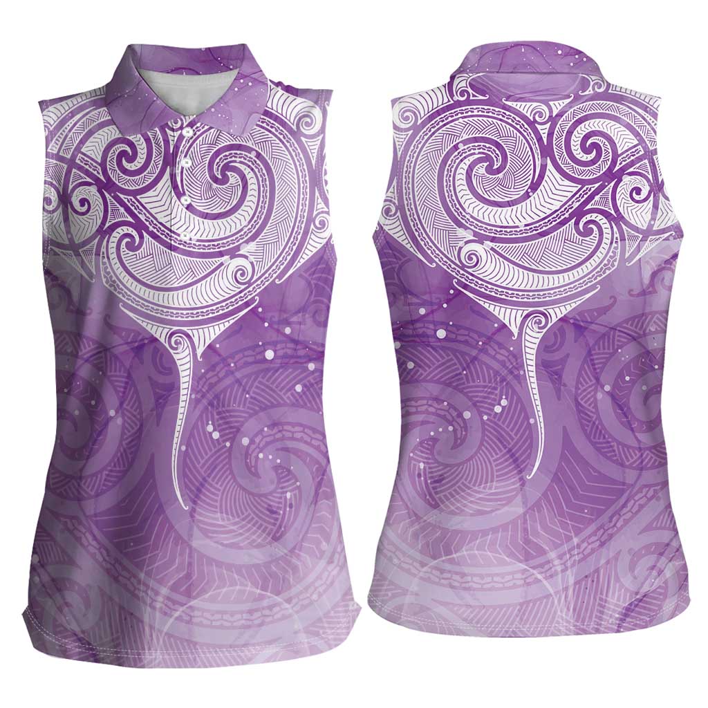 Epilepsy Awareness Maori Aotearoa Women Sleeveless Polo Shirt Manta Ray - Purple Glaze - Aussie Hoodie