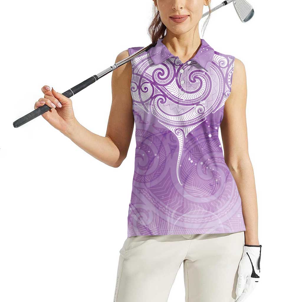 Epilepsy Awareness Maori Aotearoa Women Sleeveless Polo Shirt Manta Ray - Purple Glaze - Aussie Hoodie