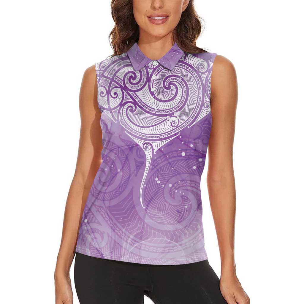 Epilepsy Awareness Maori Aotearoa Women Sleeveless Polo Shirt Manta Ray - Purple Glaze - Aussie Hoodie