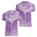 Epilepsy Awareness Maori Aotearoa Women V-Neck T-Shirt Manta Ray - Purple Glaze - Aussie Hoodie