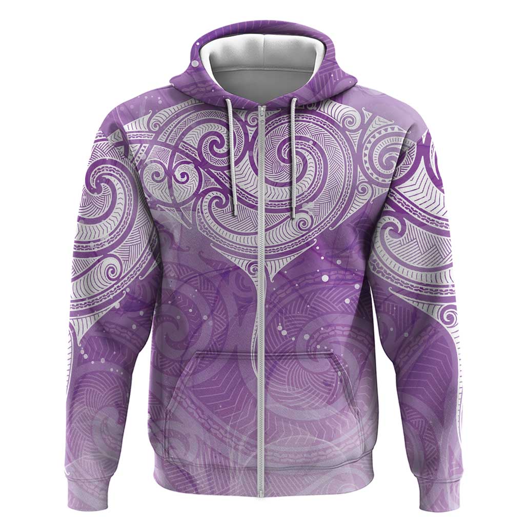 Epilepsy Awareness Maori Aotearoa Zip Hoodie Manta Ray - Purple Glaze - Aussie Hoodie