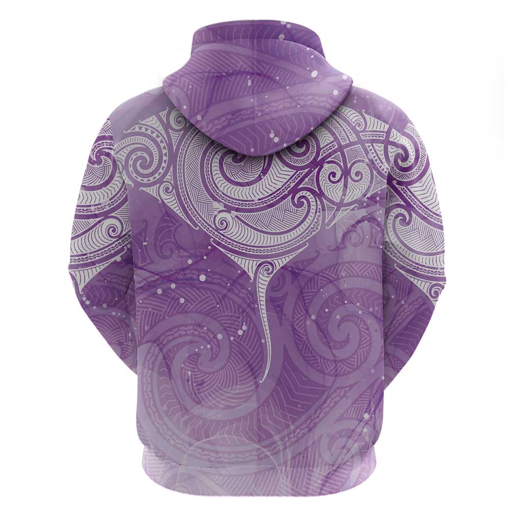 Epilepsy Awareness Maori Aotearoa Zip Hoodie Manta Ray - Purple Glaze - Aussie Hoodie