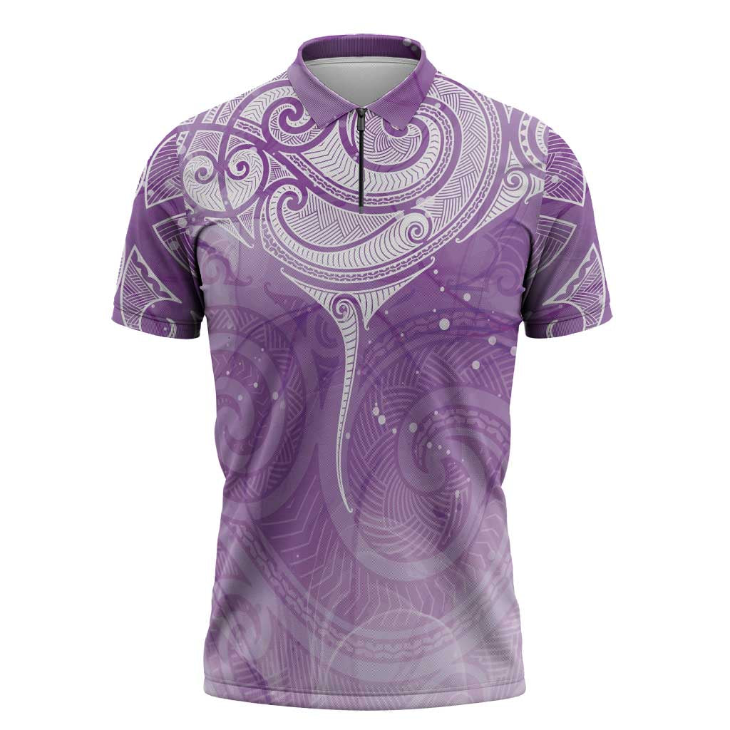 Epilepsy Awareness Maori Aotearoa Zipper Polo Shirt Manta Ray - Purple Glaze - Aussie Hoodie
