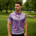 Epilepsy Awareness Maori Aotearoa Zipper Polo Shirt Manta Ray - Purple Glaze - Aussie Hoodie