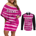 custom-sixers-cricket-2023-couples-matching-off-shoulder-short-dress-and-long-sleeve-button-shirt-likeasixer-special-ver