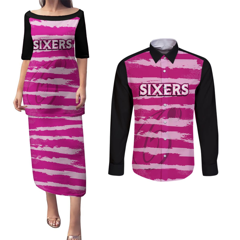 custom-sixers-cricket-2023-couples-matching-puletasi-dress-and-long-sleeve-button-shirt-likeasixer-special-ver