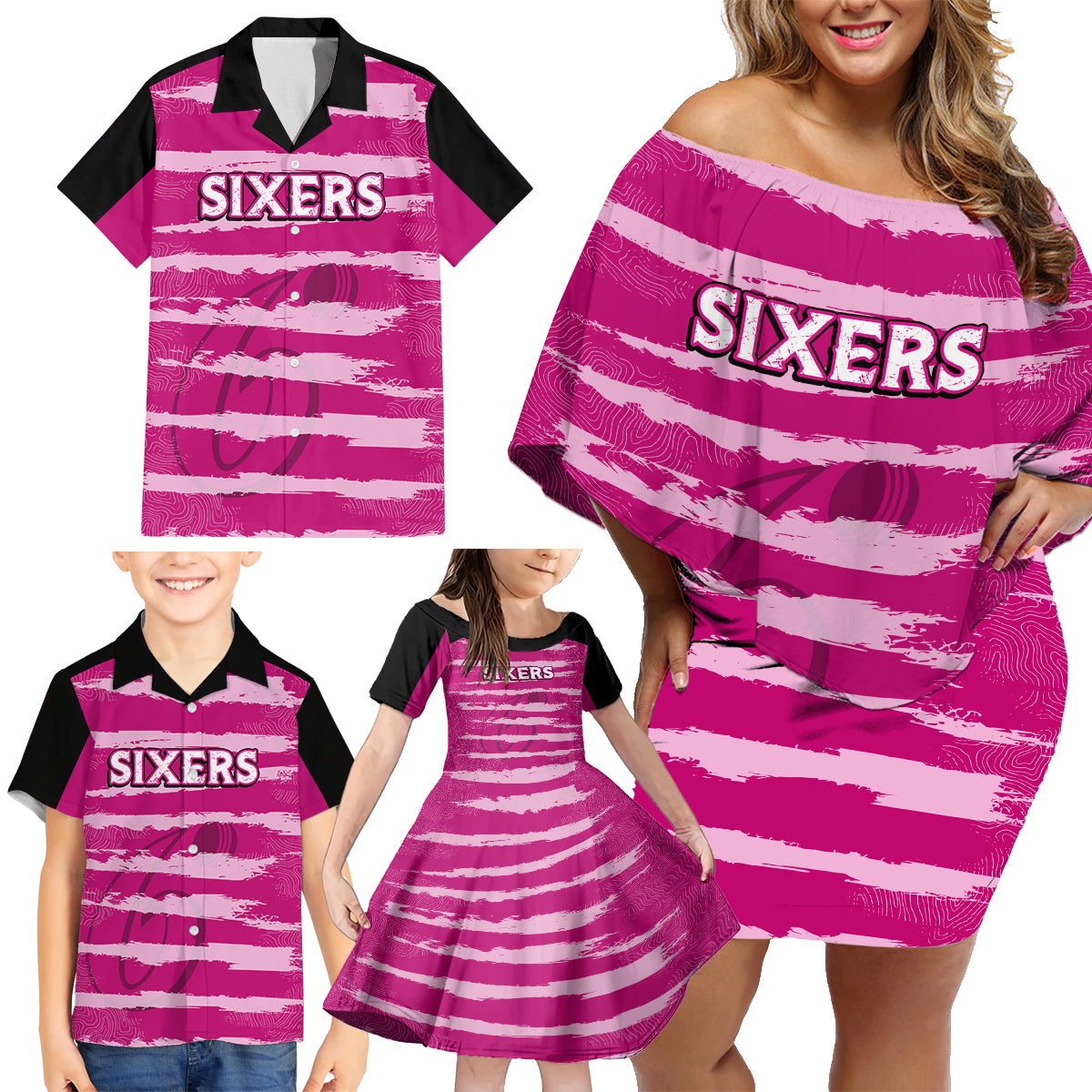 custom-sixers-cricket-2023-family-matching-off-shoulder-short-dress-and-hawaiian-shirt-likeasixer-special-ver