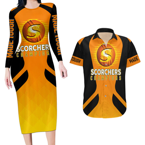custom-scorchers-cricket-champions-2023-couples-matching-long-sleeve-bodycon-dress-and-hawaiian-shirt-made-tough