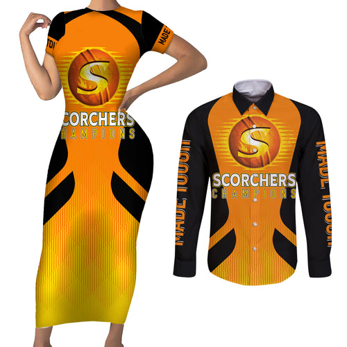 custom-scorchers-cricket-champions-2023-couples-matching-short-sleeve-bodycon-dress-and-long-sleeve-button-shirt-made-tough
