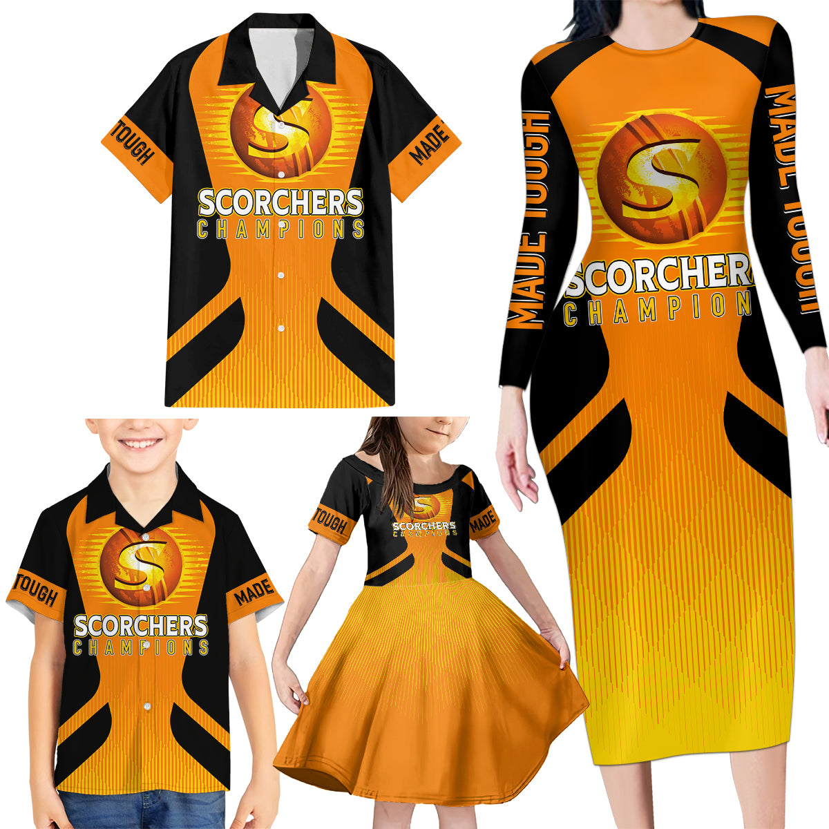 custom-scorchers-cricket-champions-2023-family-matching-long-sleeve-bodycon-dress-and-hawaiian-shirt-made-tough