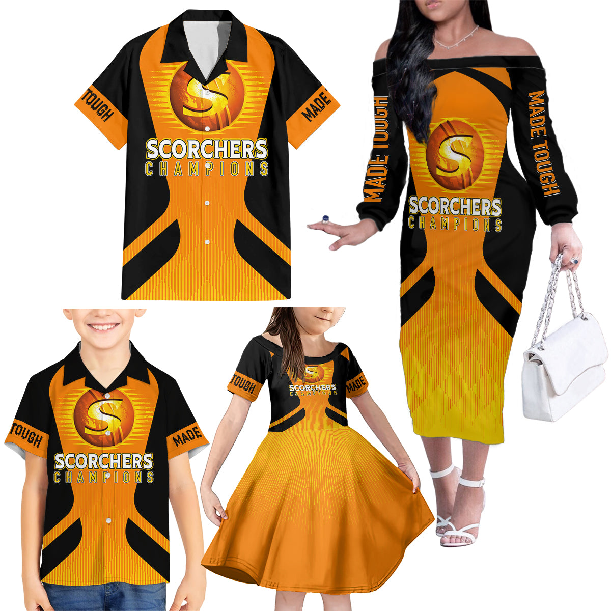 custom-scorchers-cricket-champions-2023-family-matching-off-shoulder-long-sleeve-dress-and-hawaiian-shirt-made-tough