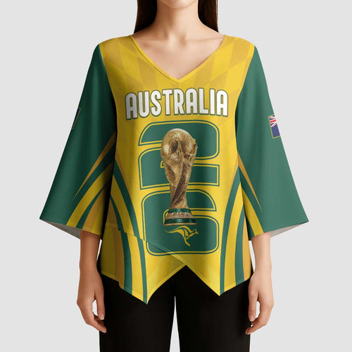 Australia Socceroos Custom Kimono Sleeve Blouse 2026 Forever Golden - Aussie Hoodie