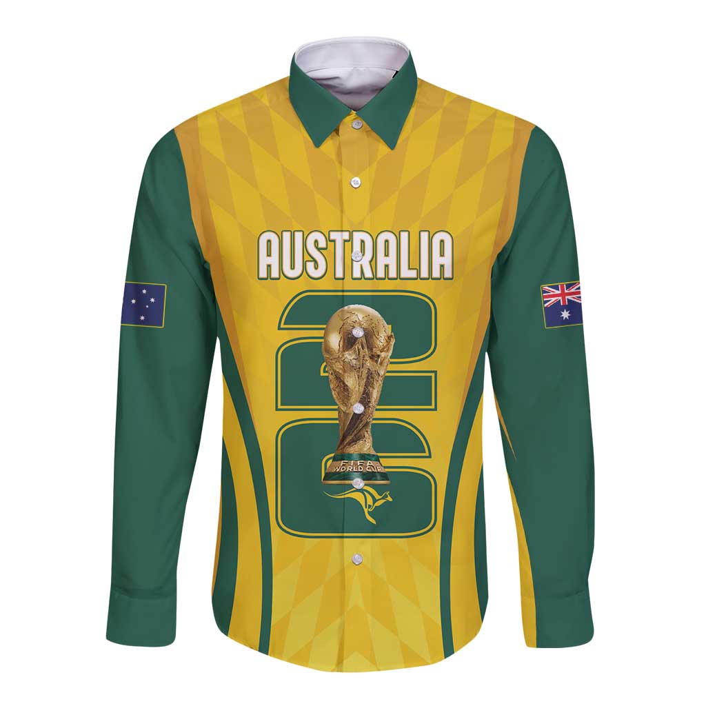 Australia Socceroos Custom Long Sleeve Button Shirt 2026 Forever Golden - Aussie Hoodie