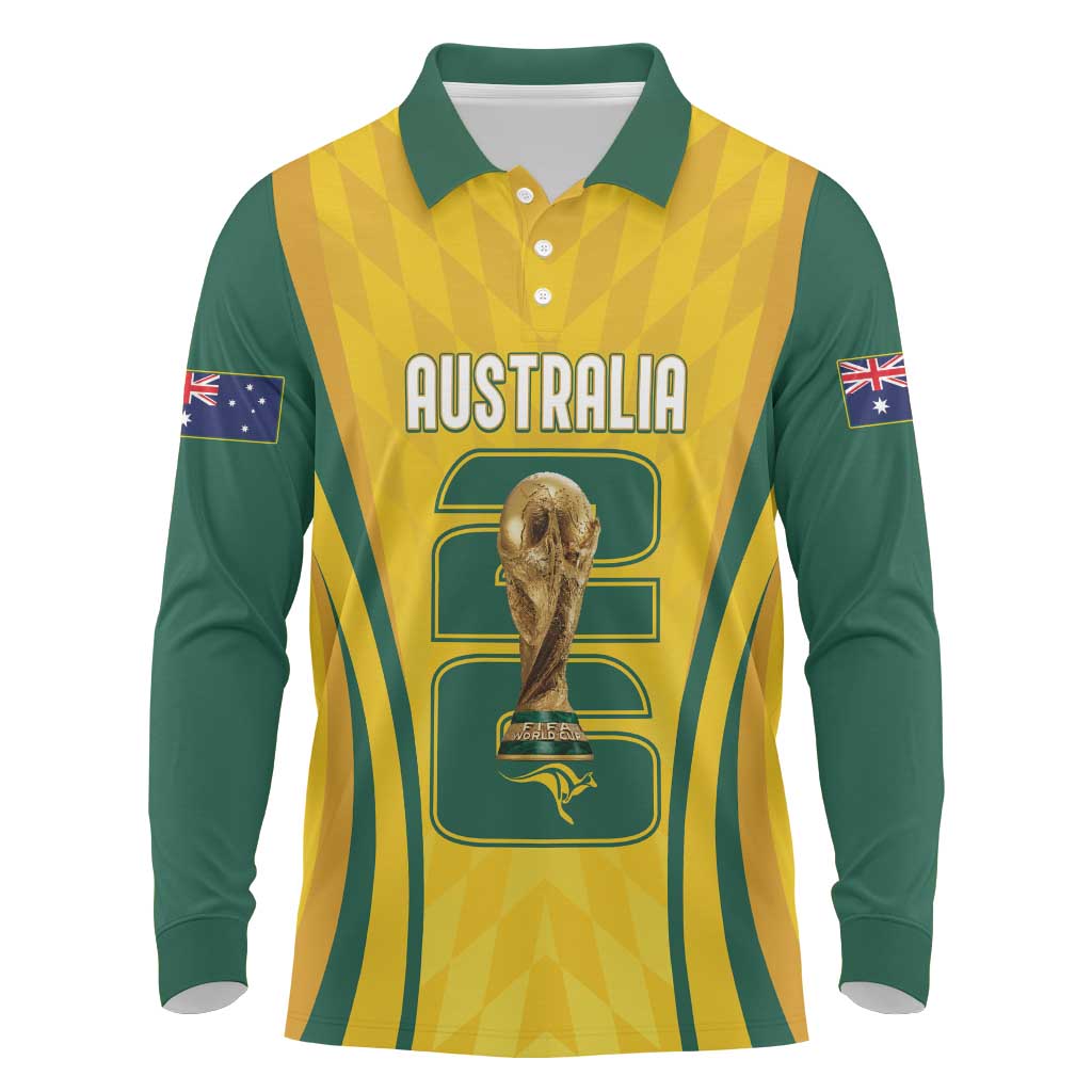 Australia Socceroos Custom Long Sleeve Polo Shirt 2026 Forever Golden - Aussie Hoodie