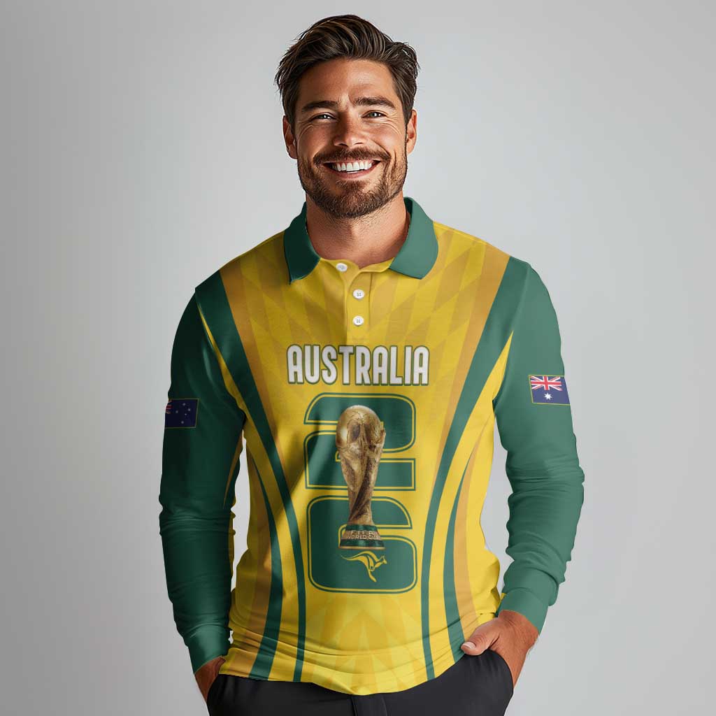 Australia Socceroos Custom Long Sleeve Polo Shirt 2026 Forever Golden - Aussie Hoodie