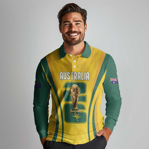 Australia Socceroos Custom Long Sleeve Polo Shirt 2026 Forever Golden - Aussie Hoodie