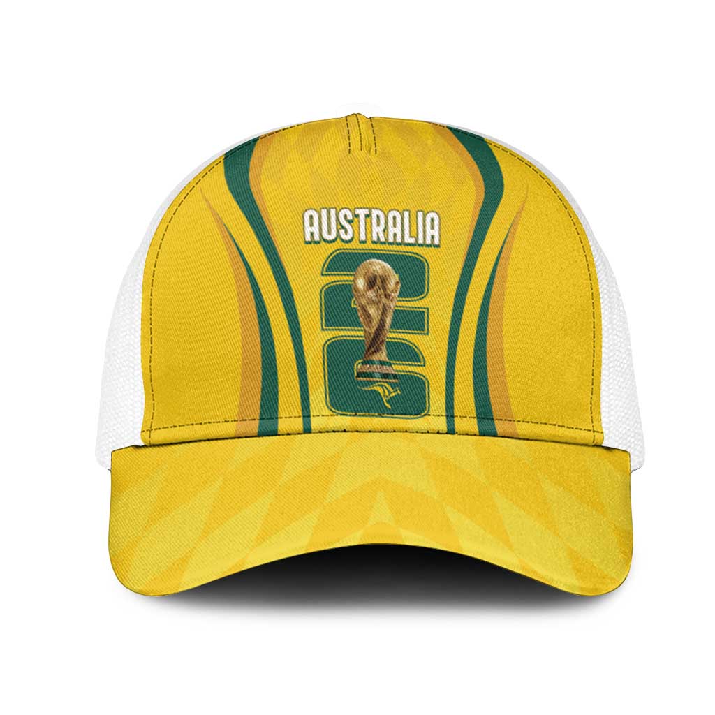 Australia Socceroos Custom Mesh Trucker Cap 2026 Forever Golden - Aussie Hoodie