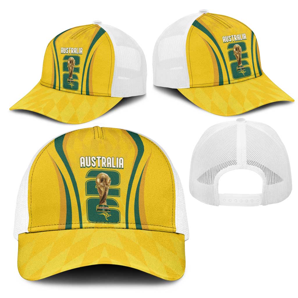 Australia Socceroos Custom Mesh Trucker Cap 2026 Forever Golden - Aussie Hoodie