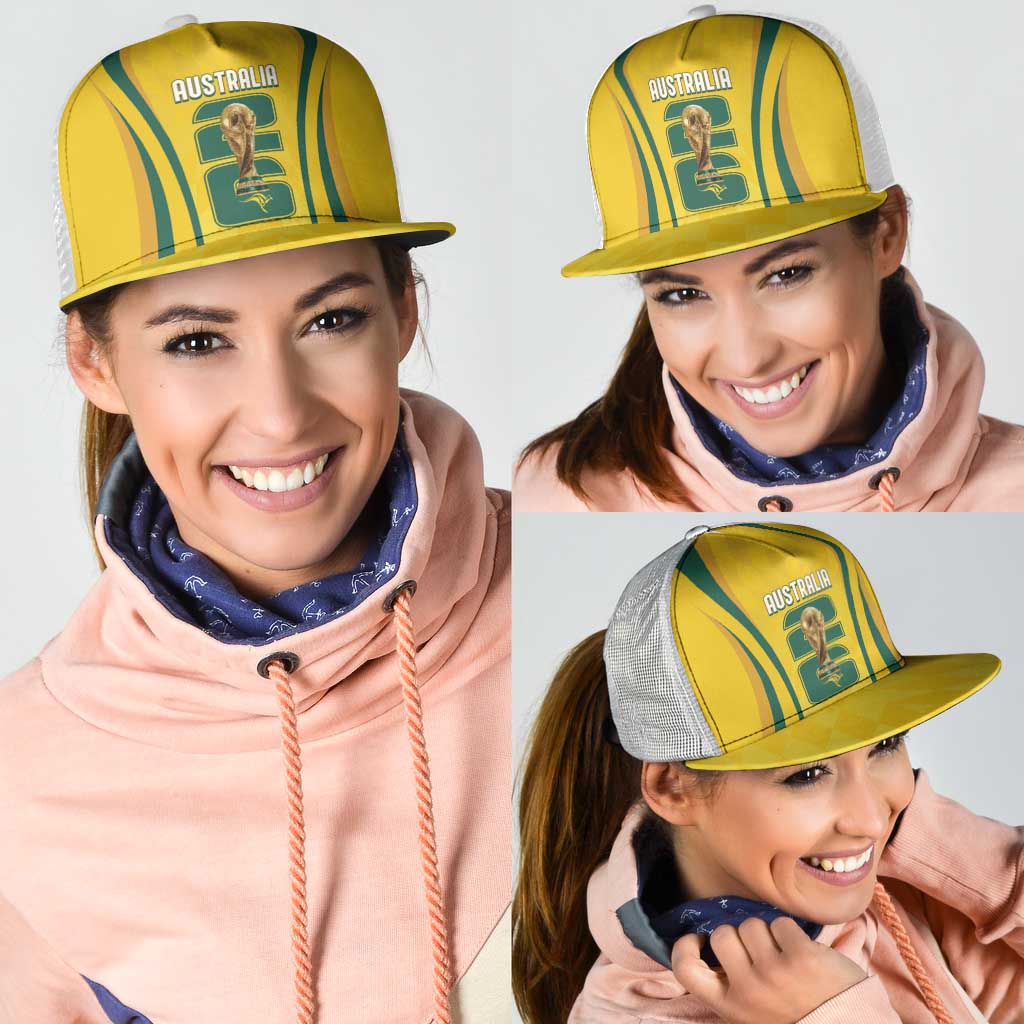 Australia Socceroos Custom Mesh Trucker Cap 2026 Forever Golden - Aussie Hoodie