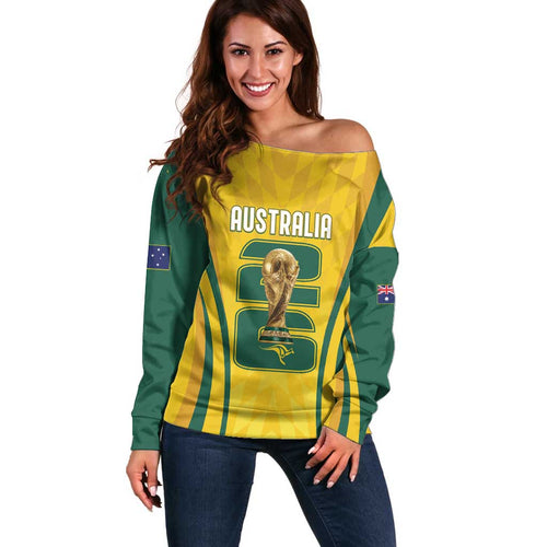 Australia Socceroos Custom Off Shoulder Sweater 2026 Forever Golden - Aussie Hoodie