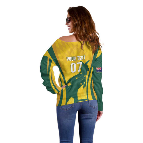 Australia Socceroos Custom Off Shoulder Sweater 2026 Forever Golden - Aussie Hoodie