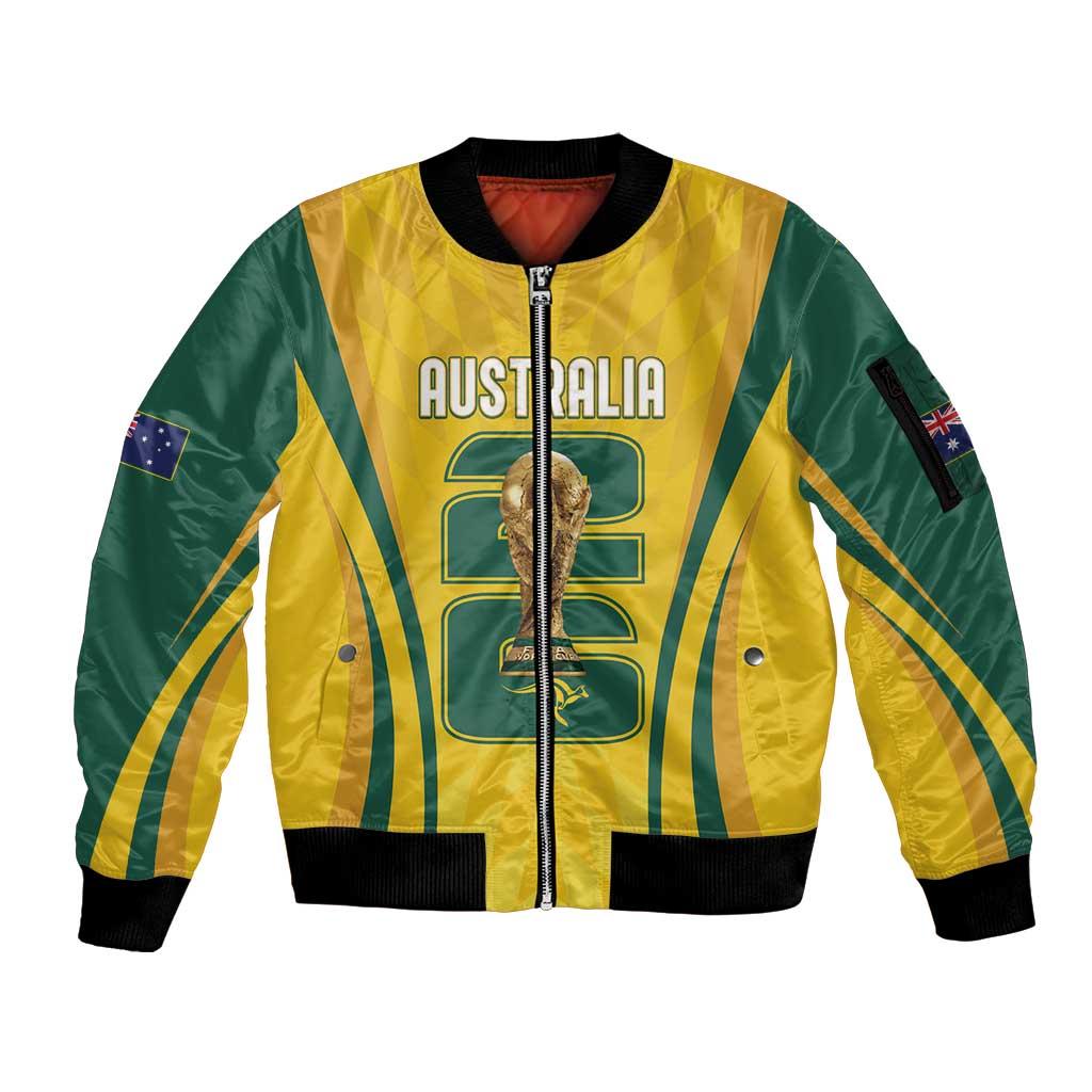 Australia Socceroos Custom Sleeve Zip Bomber Jacket 2026 Forever Golden - Aussie Hoodie