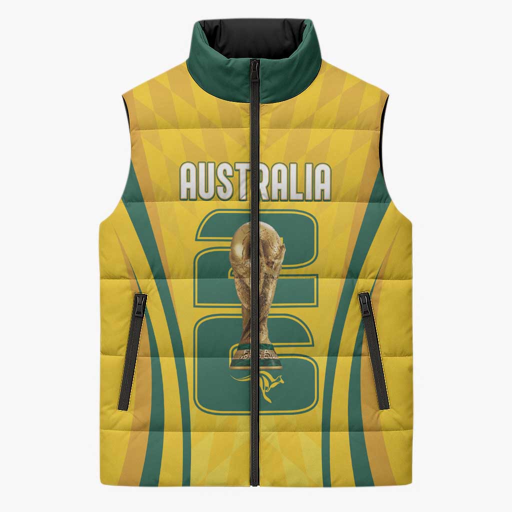 Australia Socceroos Custom Sleeveless Puffer Jacket 2026 Forever Golden - Aussie Hoodie