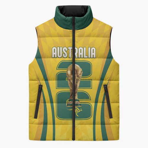 Australia Socceroos Custom Sleeveless Puffer Jacket 2026 Forever Golden - Aussie Hoodie
