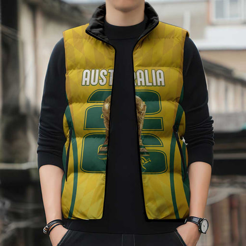 Australia Socceroos Custom Sleeveless Puffer Jacket 2026 Forever Golden - Aussie Hoodie