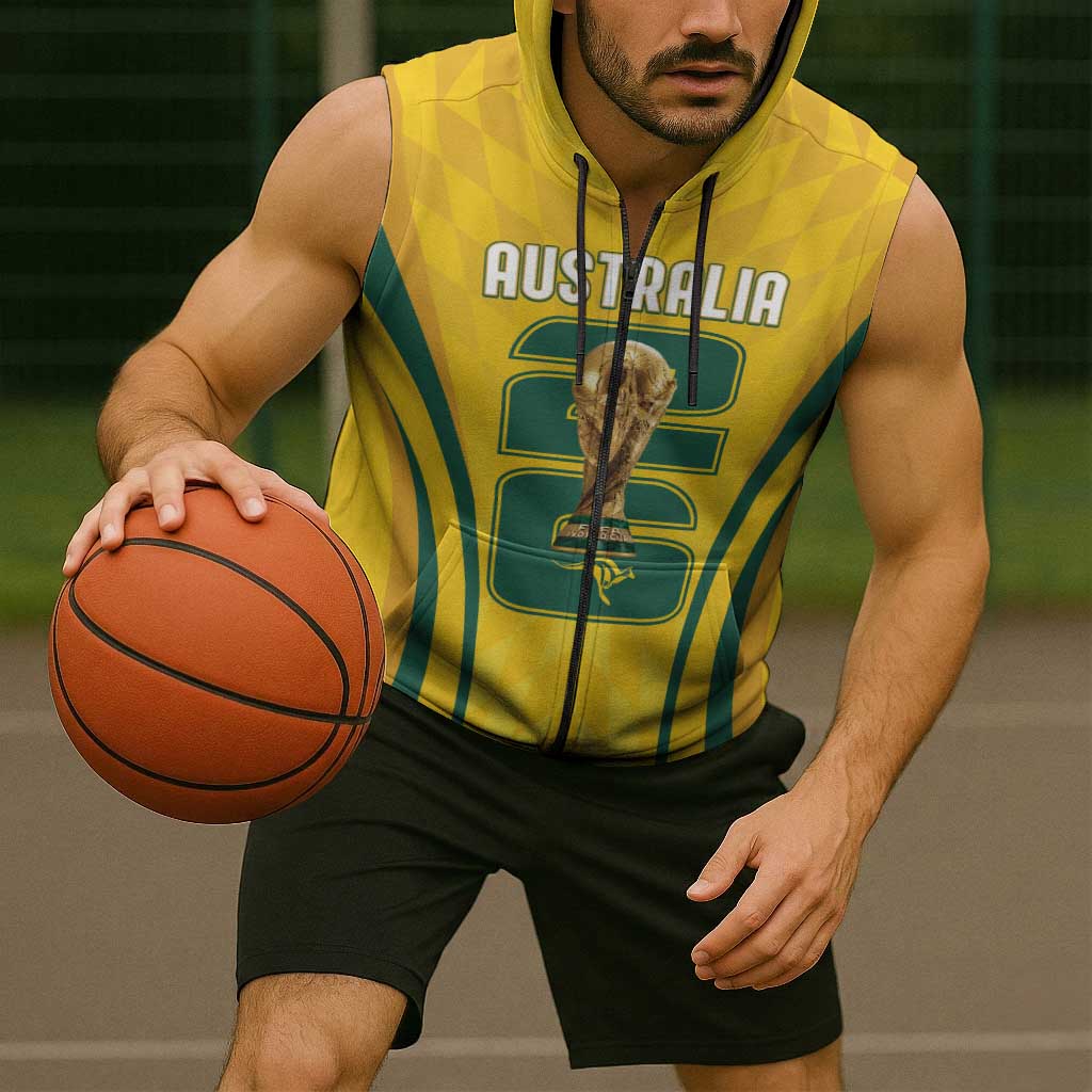 Australia Socceroos Custom Sleeveless Zip Hoodie 2026 Forever Golden - Aussie Hoodie
