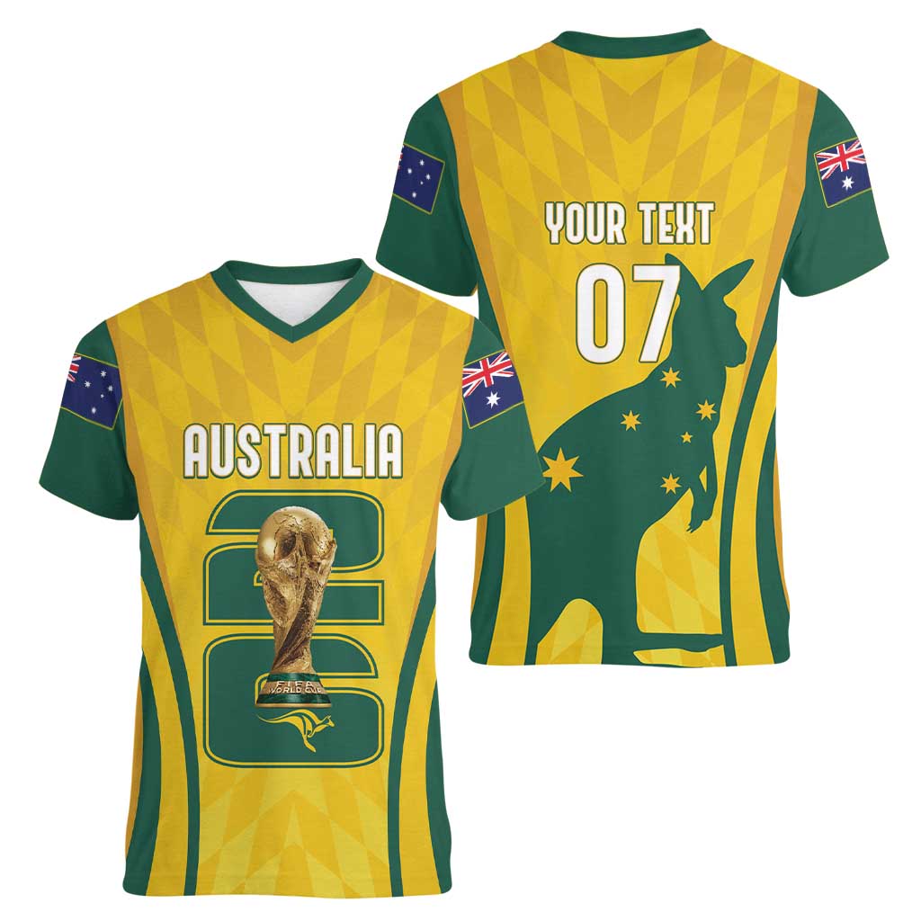 Australia Socceroos Custom Women V-Neck T-Shirt 2026 Forever Golden - Aussie Hoodie