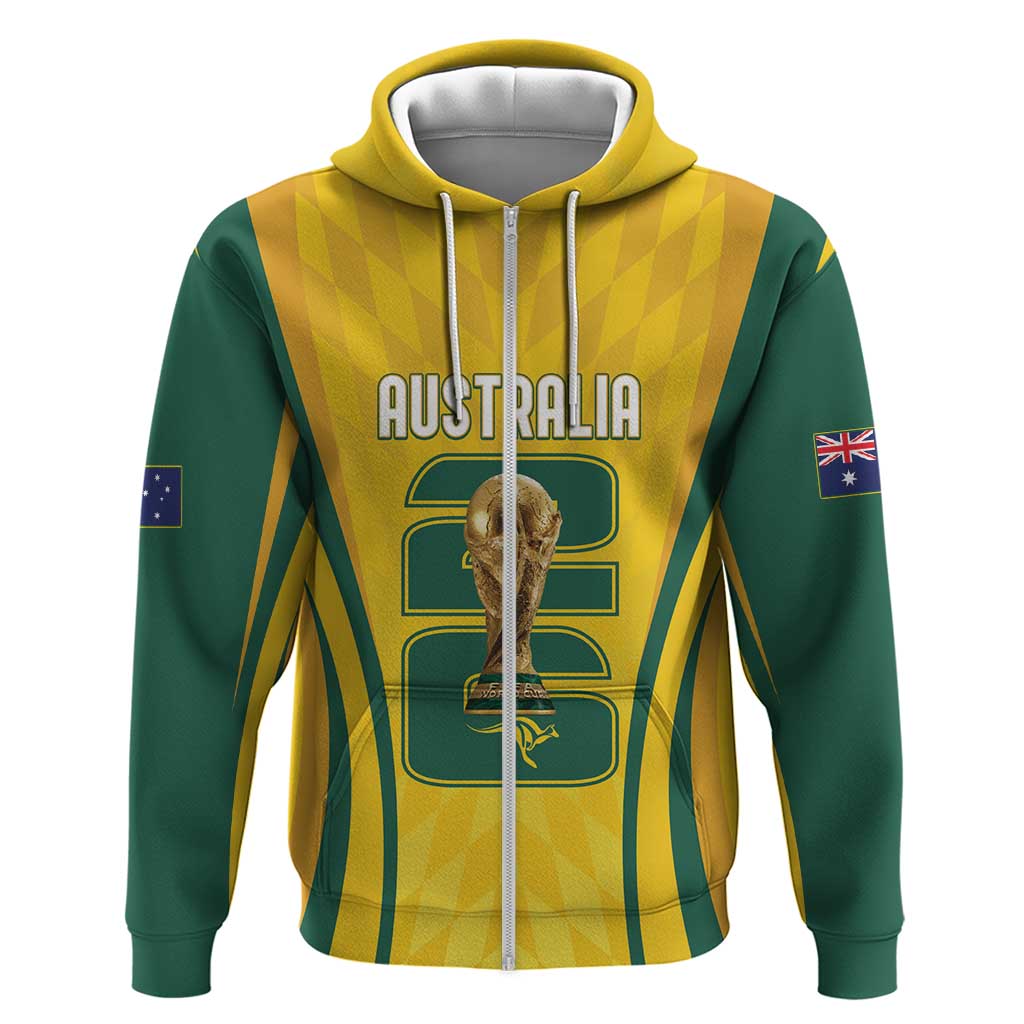 Australia Socceroos Custom Zip Hoodie 2026 Forever Golden - Aussie Hoodie
