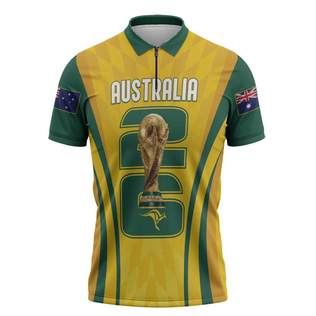 Australia Socceroos Custom Zipper Polo Shirt 2026 Forever Golden - Aussie Hoodie