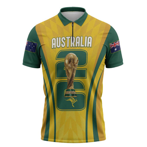 Australia Socceroos Custom Zipper Polo Shirt 2026 Forever Golden - Aussie Hoodie